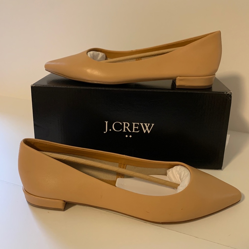 J. Crew Marina Leather Pointy Toe Flats Warm Beige Size 8 BNIB - Picture 5 of 8